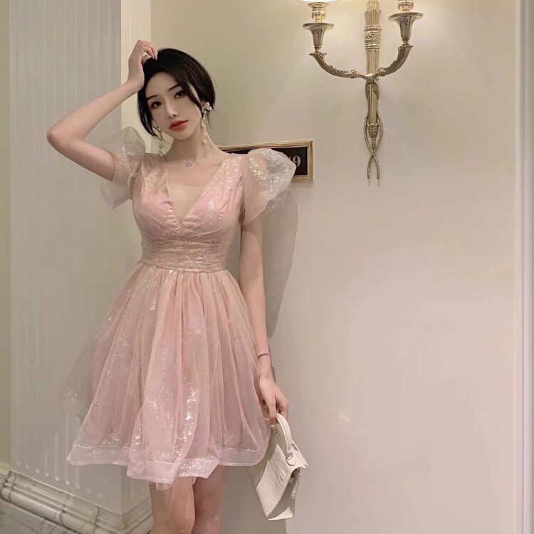 New in early summer! [Yingying new clothes] Royal Princess style glittering fluffy mesh sweet temperament dress 7332# Cl