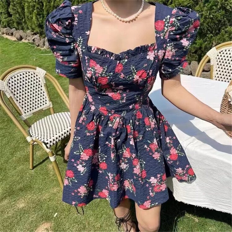 [set] fashion temperament floral dress 6009-8# zxx