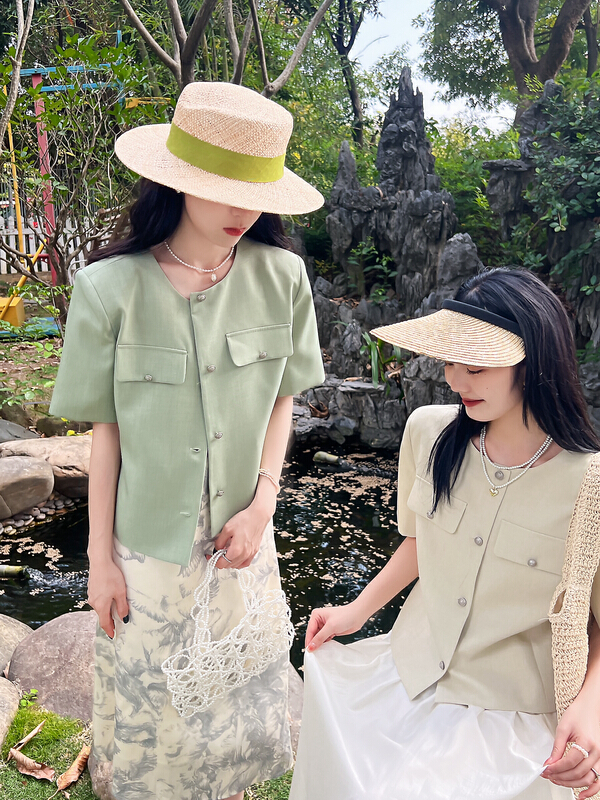 New in early summer! [rong'erjia] Korean single breasted short sleeved suit 92279# hjy