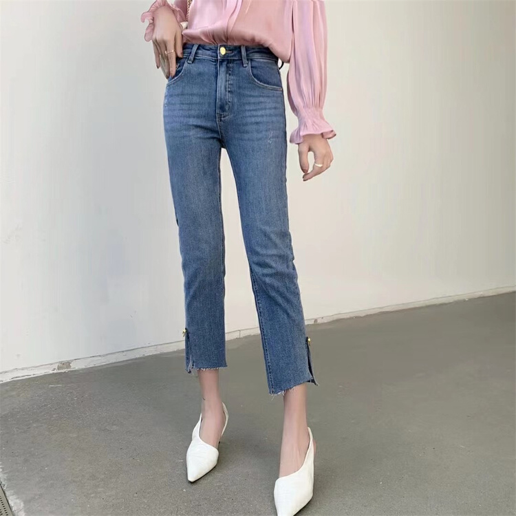 New year in early spring! [Hanna including that] high waist slit small leg jeans 3071# XJ