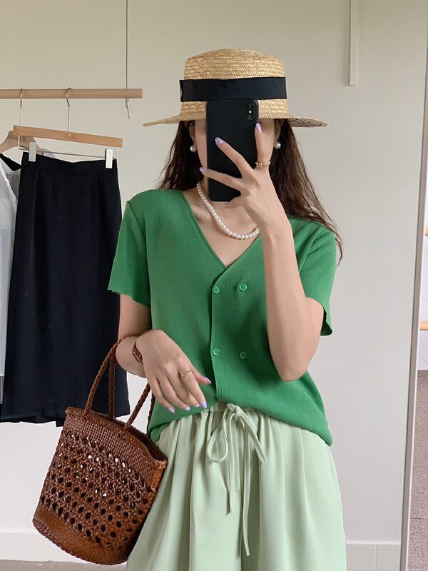 [R n] Korean loose and slim double breasted knitted cardigan 80883# ll