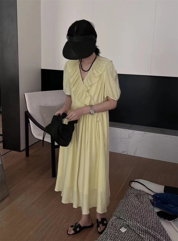 [OA] Korean style lotus leaf collar side tie dress 1261# XYY