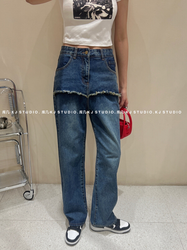 goods in stock! New in early summer! [kJ] loose design fake two-piece jeans 2873# zxl