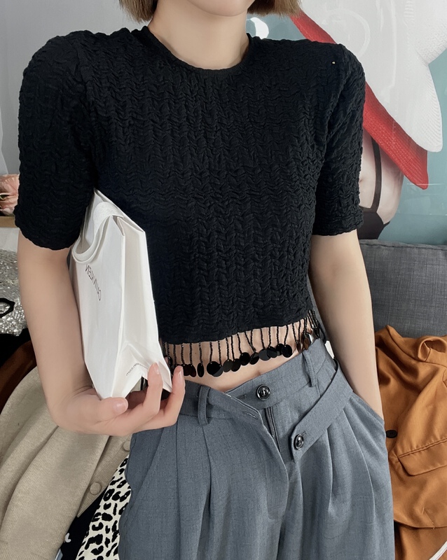 [keep] tassel round neck short sleeve shirt 7791# WTT