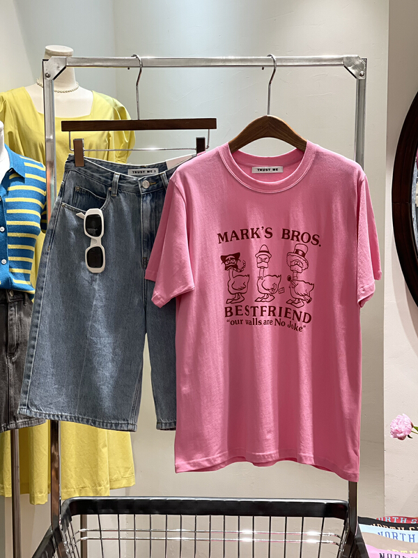 [trust me] simple and versatile cartoon printed short sleeve T-shirt 67520# ozq