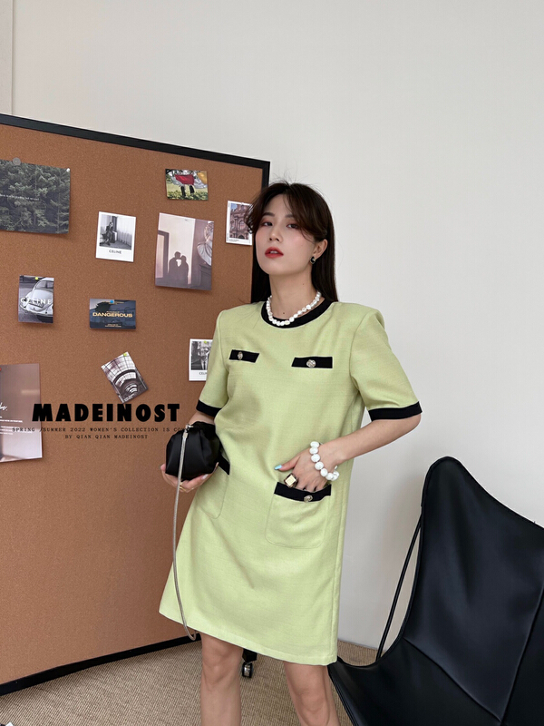 goods in stock! [OSHA madeinost] small fragrance high-grade color contrast dress 86220# ll