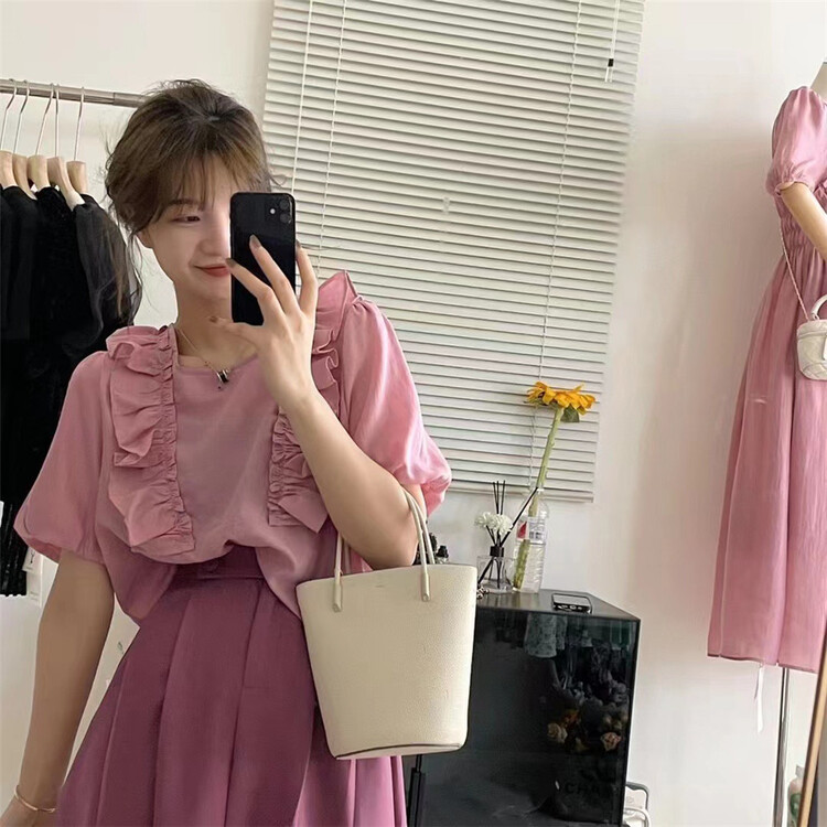 [Lina] Korean style round neck Ruffle temperament shirt 8947# zxx