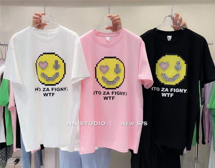 【NN】韓系重工藝笑臉短袖T恤  9615#  XYY