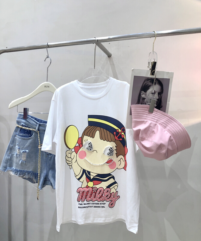 [sun] loose cartoon printed short sleeve T-shirt (T-shirt only) tt666# lwy