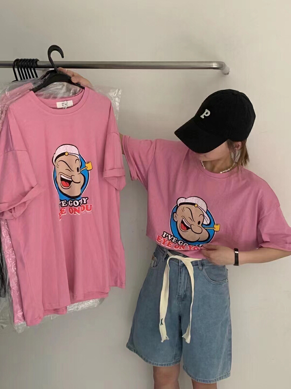 [Xiaoxiaojia] cartoon energetically hand water printed short sleeve T-shirt 80585# WTT