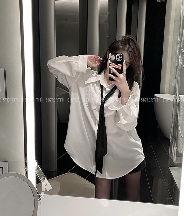 New year in early spring! [mix mix mix] slim loose single breasted shirt (with tie) 9565# ozq