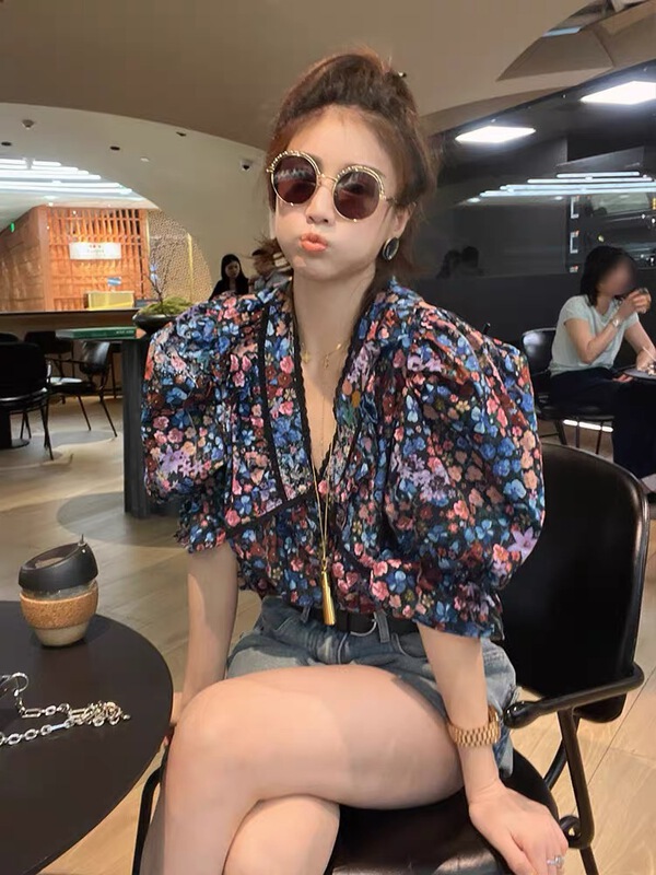 [dodo] broken flower aging gentle short sleeve T-shirt ys3-8180# LSL