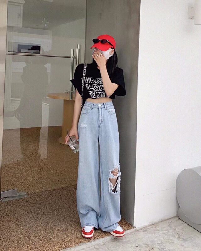 [lsjd] pierced casual straight jeans mt9025# WTT