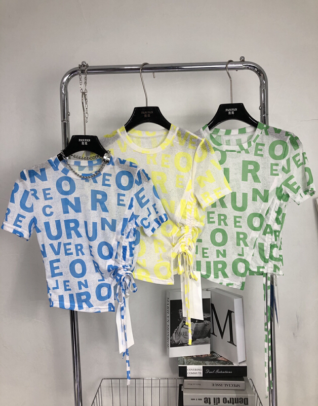 goods in stock! New in early summer! [fan fan] fashionable Han fan'er letter drawstring shirt 5676# JJ