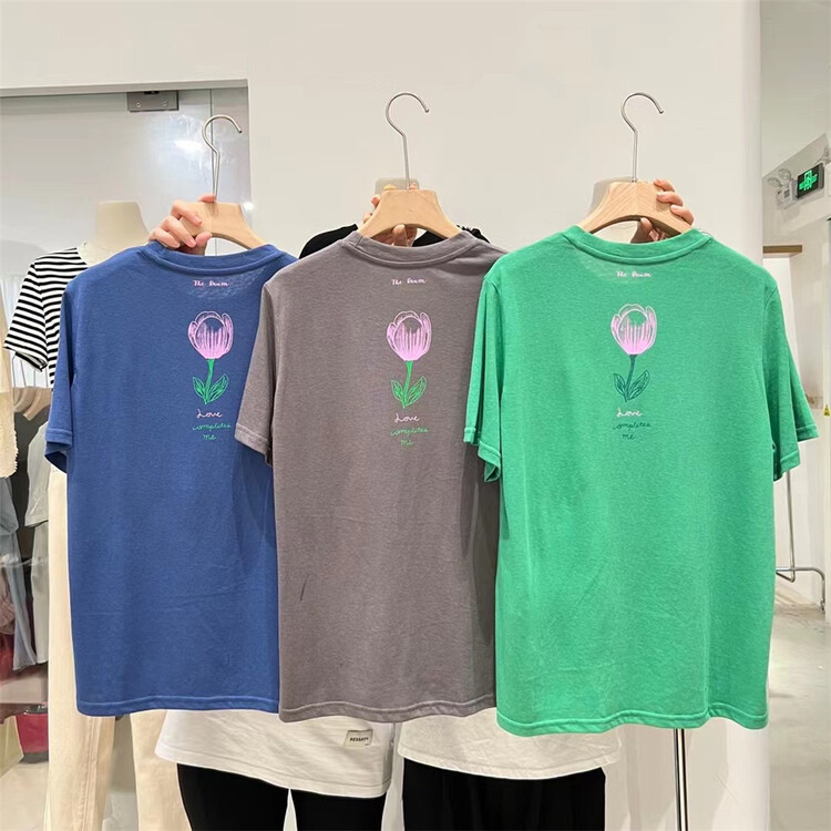 [Las celula] fresh Korean back printed round neck short sleeve T-shirt 1570# zxx