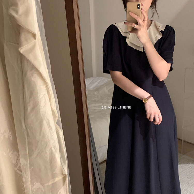 New in early summer! [Imiss] lady temperament contrast color lotus leaf collar long dress cx6271# LSW