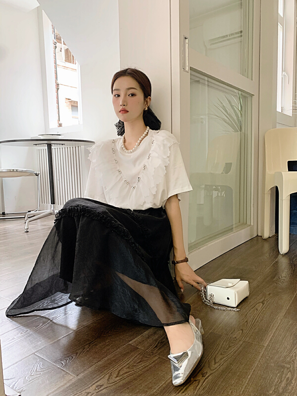 [Dajia] Korean diamond versatile short sleeve T-shirt 22319# CLS