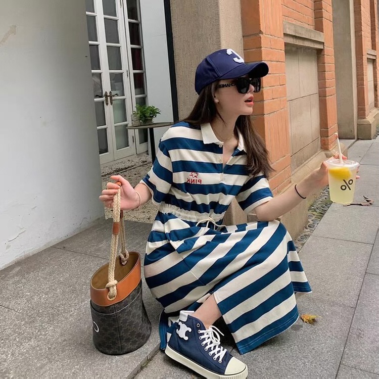 [seven 7] small embroidery Korean stripe loose dress 8174# WTT