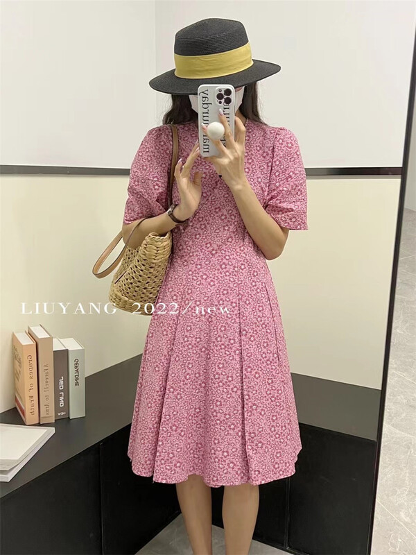 [liu-y] floral pleated waist dress 16771# XJ