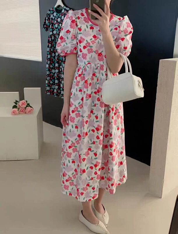 [RS] Korean color contrast bonded floral dress rs1596# XYY