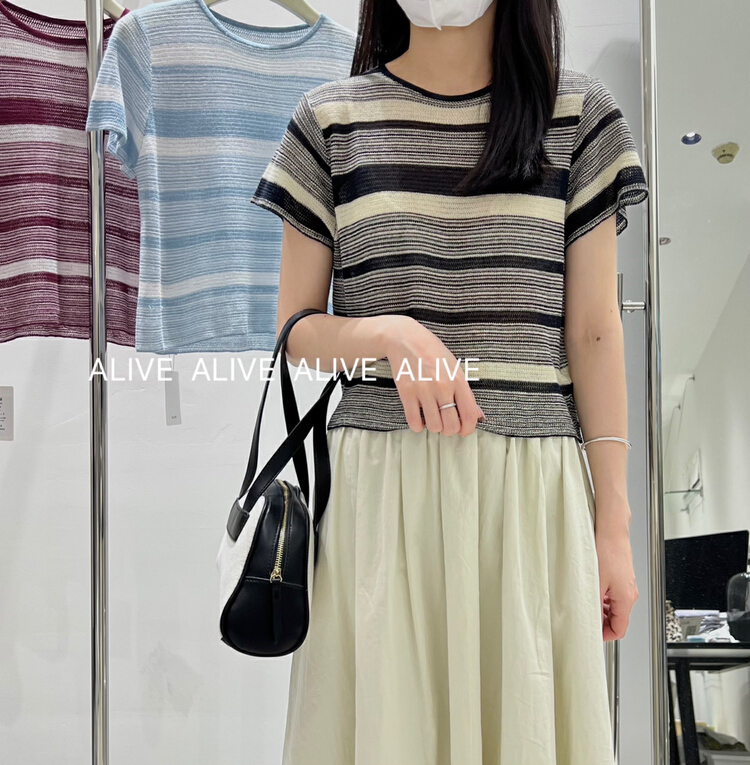 [alive] Korean stripe Casual Short Sleeve Sweater 8038# lwy