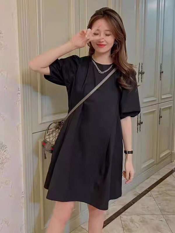 [Kiki] French bubble sleeve loose dress (with chain) 1289# ozq