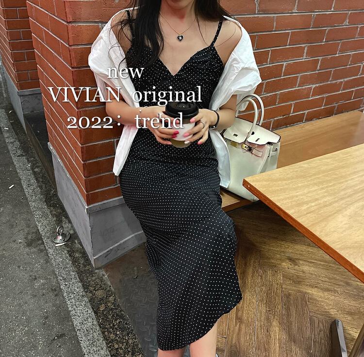 New year in early spring! [Vivian] wavelet dot versatile temperament simple suspender dress (including 80% silk) 90121# zxx