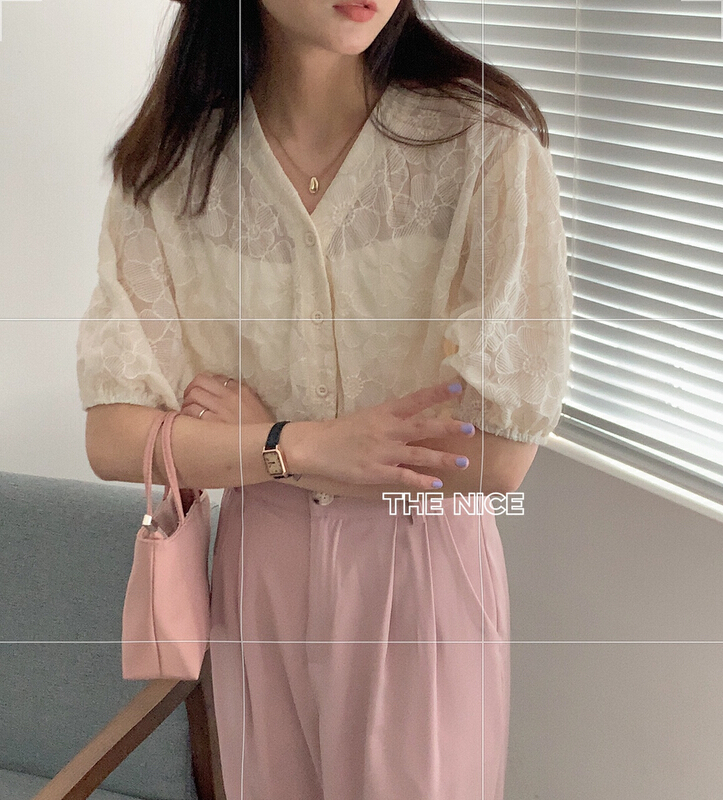 goods in stock! New in early summer! [the nice] Korean embroidery V-neck shirt a9172# hjy