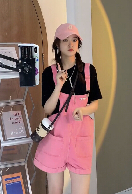[JH] Korean version simple short sleeved T-shirt + wash strap Shorts Set 41677# PCZ