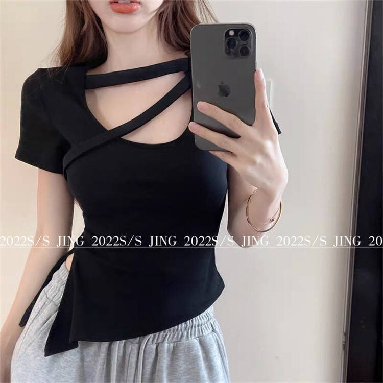 New in early summer! [Jing] pure Style Sexy versatile short sleeve T-shirt 66234# cqw