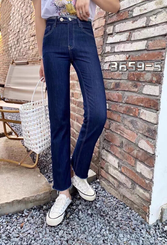 [M +] Korean waist color matching elastic straight jeans 3659-6 blue 3659-5 wash blue # CLS