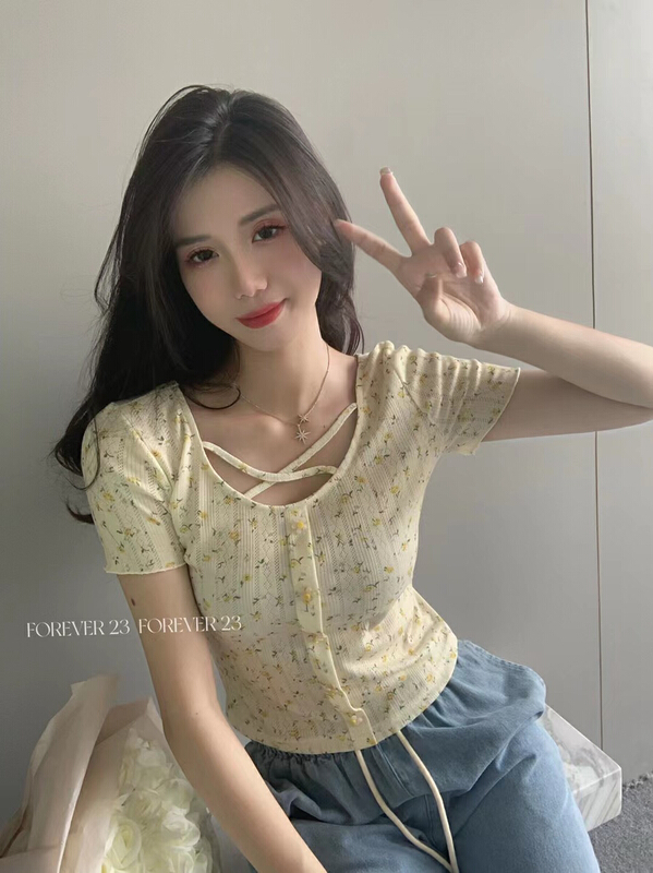 [forever23] Girls' Floral Cross blouse 775# hjy