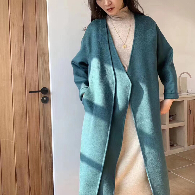 goods in stock! Early winter NEW! [vpae] temperament water ripple double-layer collarless long wool coat (content 90% wool / without belt) ys1-3005# YYW