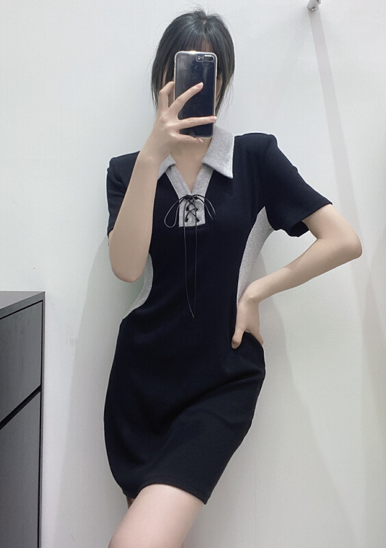 New in early summer! [BL Bertie Leah] Korean contrast lace up dress 23251# XYJ