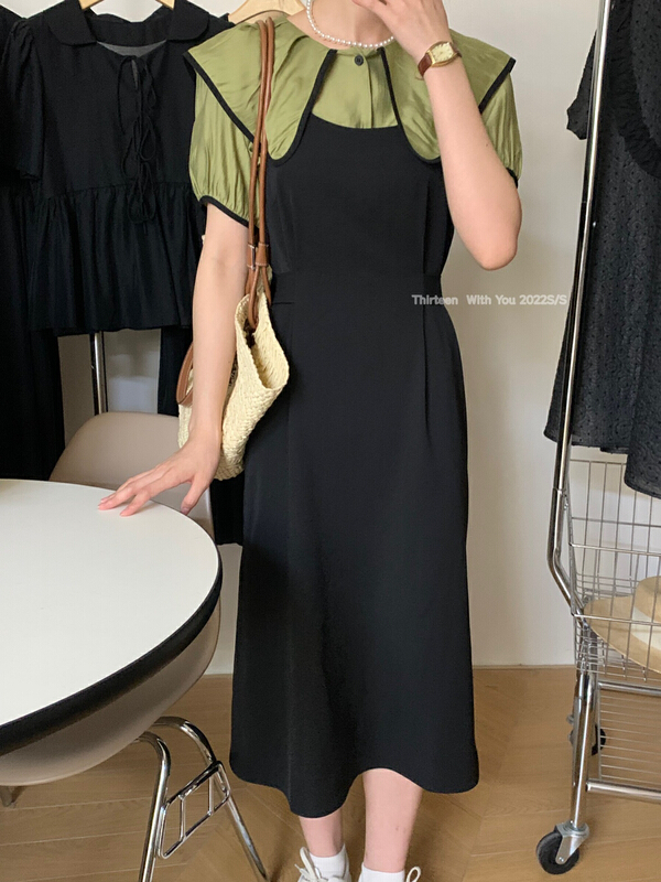 [thirten thirteen] Lapel simple blouse + waistband skirt set 1663# XYY
