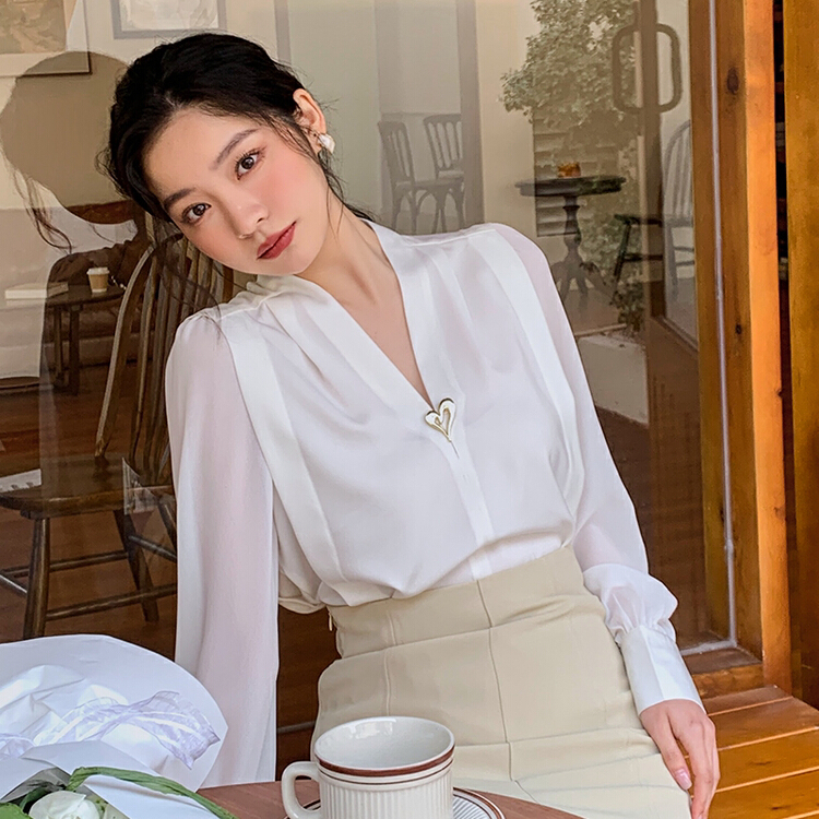 goods in stock! [Hanna Hanna] elegant simple solid color ol temperament shirt m8111# XJ