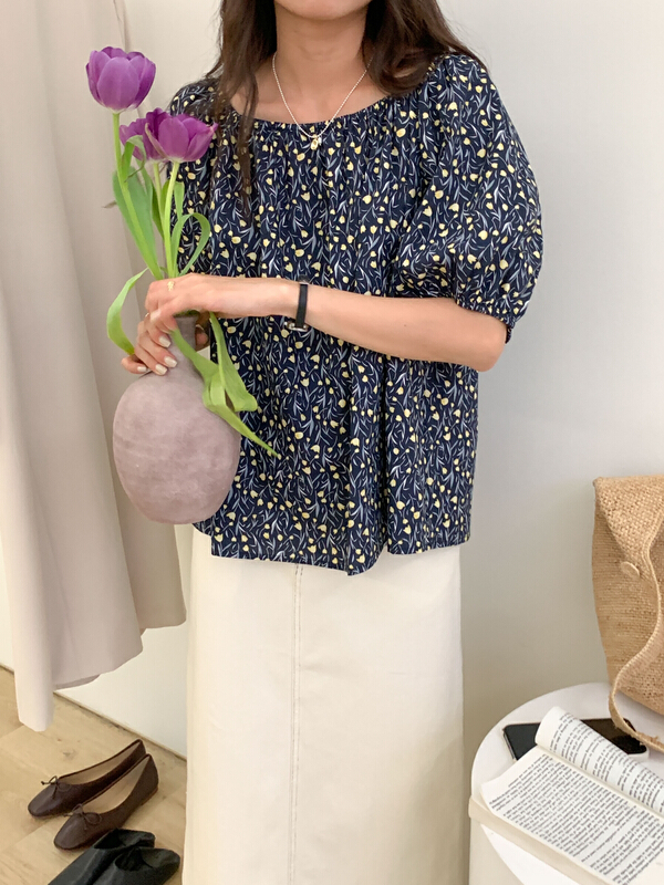 [Tn] broken flower round neck small fragrance style shirt c2336# cqw