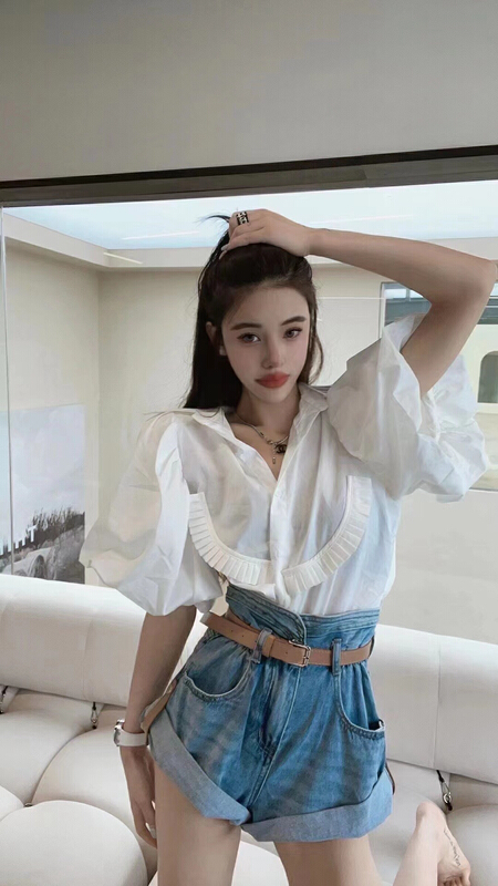 [lidada] bubble sleeve single breasted shirt 2986# HBx