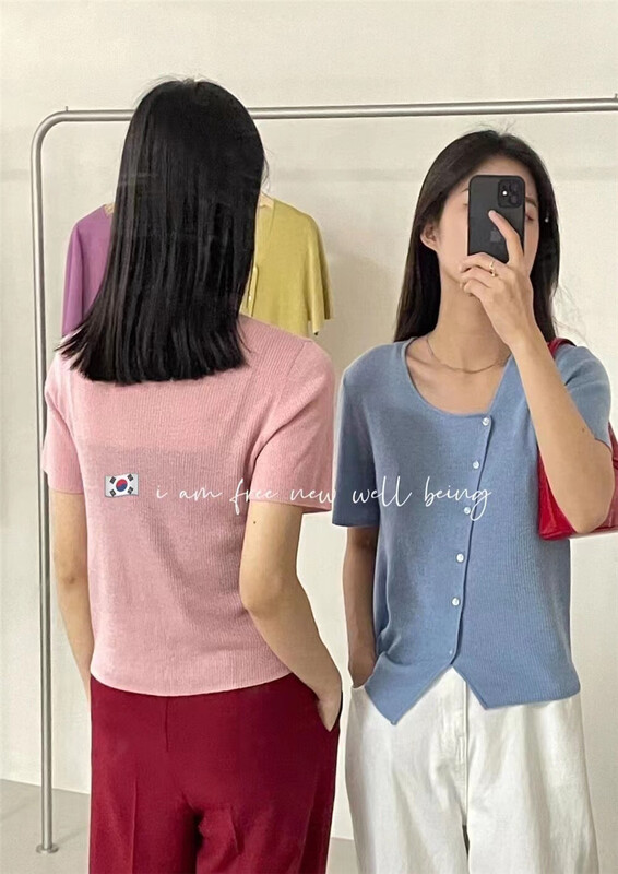 goods in stock! New in early summer! [free studio] Korean pure color diagonal button knit 2050# hjy