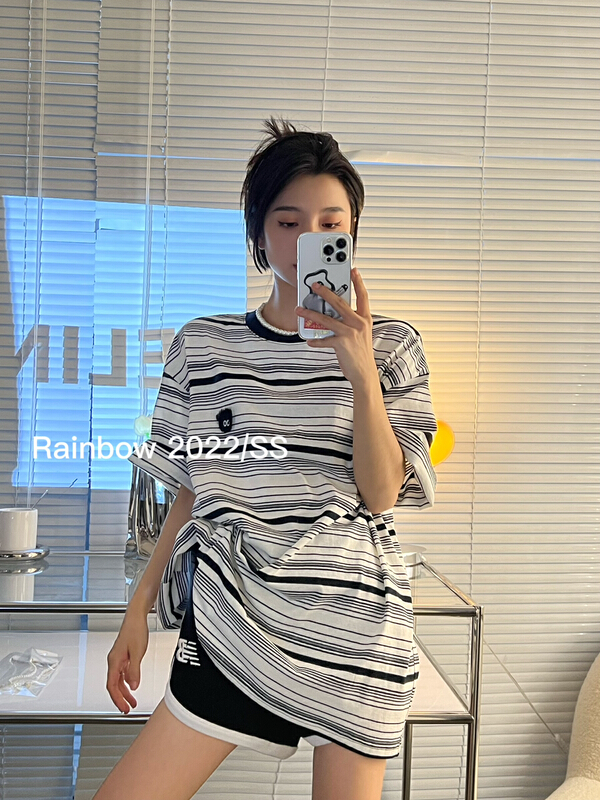 New in early summer! [Meet Rainbow] Korean ins stripe loose short sleeve T-shirt 28695# LSL