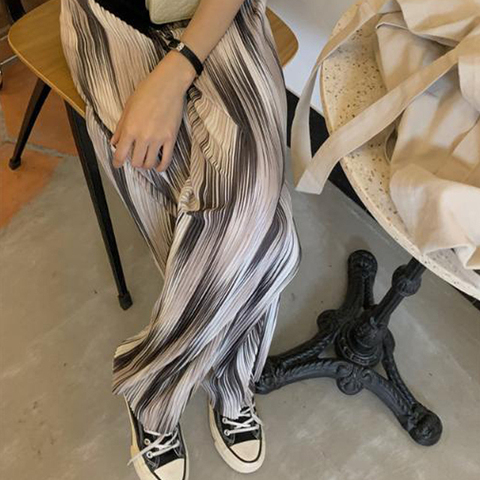 Pleated pants tie dyed wide leg pants women's high waist hanging thin loose straight tube crimping casual floor pants