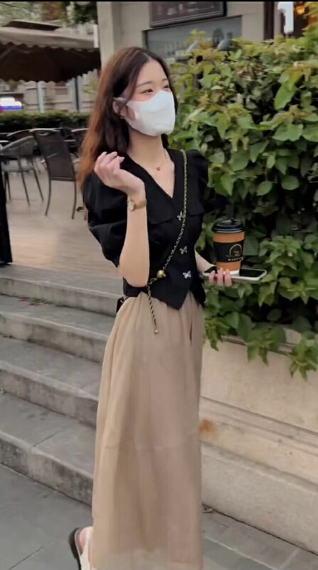 [Yingying new clothes] fashion blouse + mid length skirt two piece suit 7546# Cl