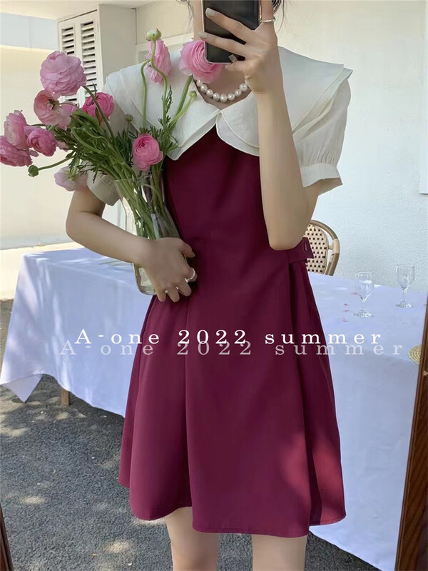 [A-One] Korean doll neckline waist closing dress 5563# hjy