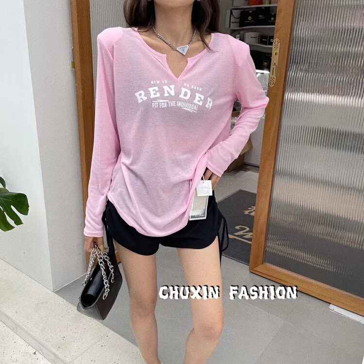 [c.x Chuxin] Korean V-neck sunscreen shirt 6122# WTT