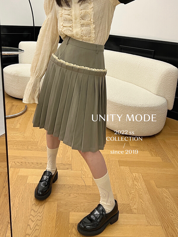 [unit] ear lined pleated skirt is thin and versatile. High waist skirt 6333# cqw