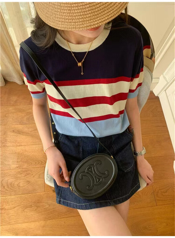 [Susan] stripe crew neck Pullover short sleeve T-shirt 18269# LSW