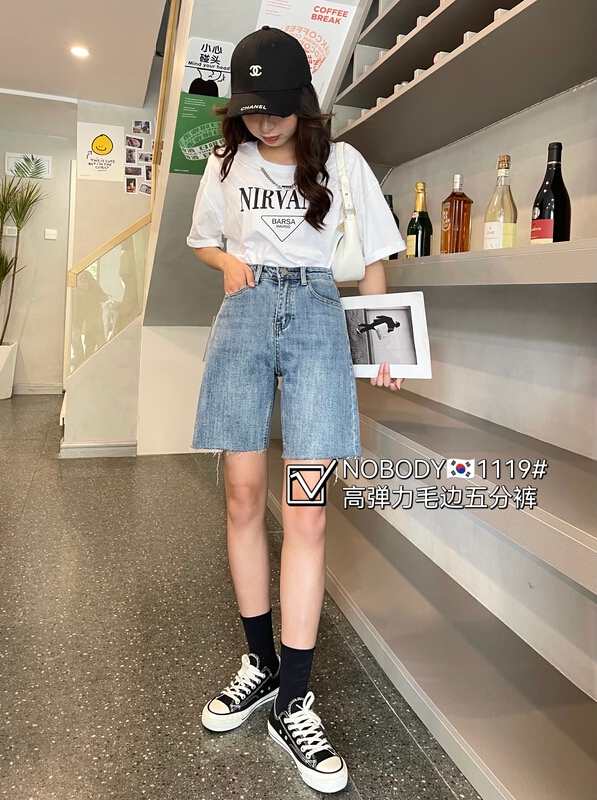 New in early summer! [pour one] Korean simple and versatile denim shorts f1119-1# L