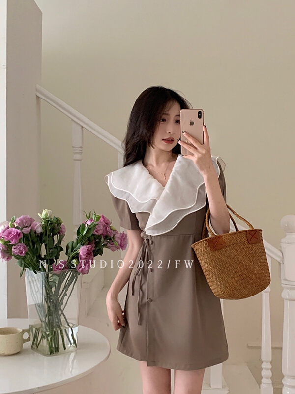 [N.S] one piece lotus leaf collar side button dress 1602# WPL