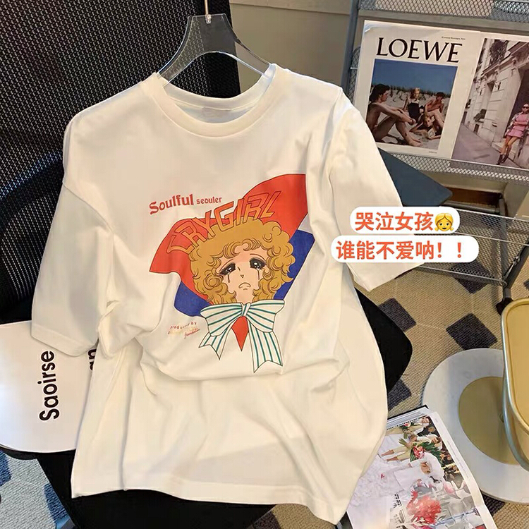 [Dai Dai] round neck loose print short sleeve T-shirt 4467# L