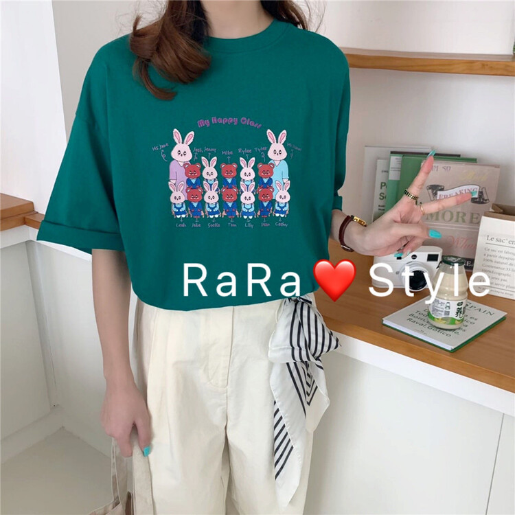 goods in stock! New in early summer! [rara] crew neck loose cartoon print short sleeve T-shirt 8766# LSL